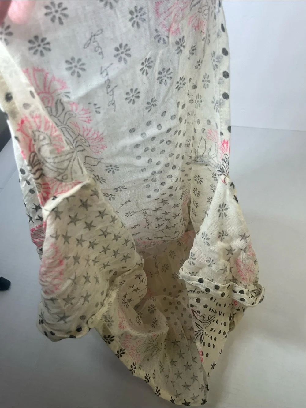 Free People Cream Canvas Tote with Pink Floral Print